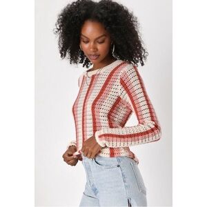 Lulu’s Retro Em Gee Pink Striped Crochet Top. 🎃